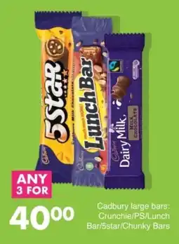 Save Cadbury large bars Crunchie/ PS/ Lunch Bar/ 5star/ Chunky Bars offer