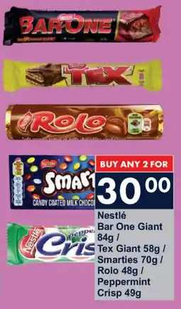 President Hyper Nestlé Bar One Giant/ Tex Giant/ Smarties/ Rolo/ Peppermint Crisp offer