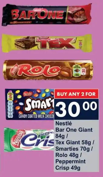 President Hyper Nestlé Bar One Giant/ Tex Giant/ Smarties/ Rolo/ Peppermint Crisp offer
