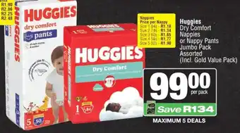 Huggies Dry Comfort Nappies or Nappy Pants Jumbo Pack Assorted