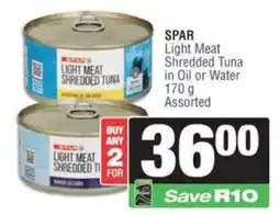 Spar SPAR Light Meat Shredded Tuna in Oil or Water Assorted offer