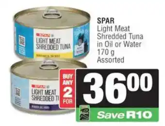 Spar SPAR Light Meat Shredded Tuna in Oil or Water Assorted offer