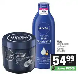Spar Nivea Body Lotion or Cream Assorted offer