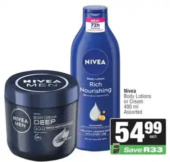 Spar Nivea Body Lotion or Cream Assorted offer