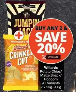 Checkers Willards Potato Chips/ Maize Snack/ Popcorn All Variants offer