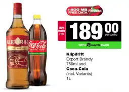 Spar Tops Klipdrift Export Brandy and Coca-Cola offer