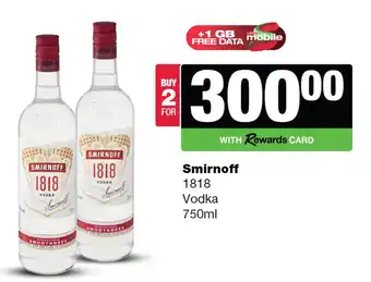 Spar Tops Smirnoff 1818 Vodka offer