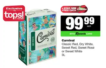 Spar Tops Carnival Classic Red, Dry White, Sweet Red, Sweet Rosé or Sweet White offer