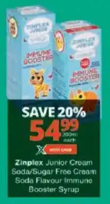 Checkers Zinplex Junior Cream Soda/ Sugar Free Cream Soda Flavour Immune Booster Syrup offer