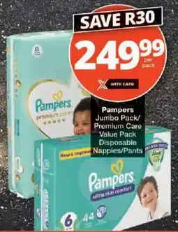Checkers Pampers Jumbo Pack/ Premium Care Value Pack Disposable Nappies/ Pants offer