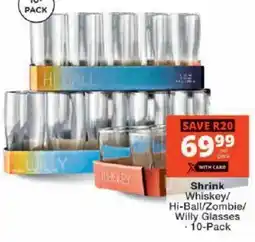 Checkers Shrink Whiskey/ Hi-Ball/ Zombie/ Willy Glasses offer