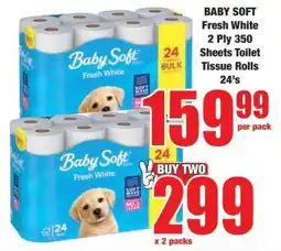 Boxer BABY SOFT Fresh White 2 Ply 350 Sheets Toilet Tissue Rolls 24's offer