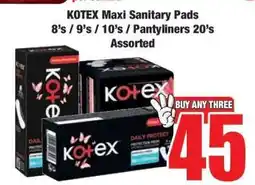 Boxer KOTEX Maxi Sanitary Pads 8's / 9's / 10's / Pantyliners 20's Assorted offer