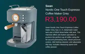 Clicks Swan Nordic One Touch Expresso Coffee Maker Grey offer