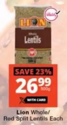 Checkers Lion Whole/ Red Split Lentils offer