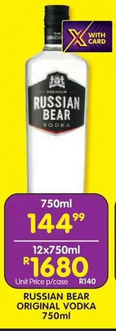 Shoprite RUSSIAN BEAR ORIGINAL VODKA 750ml offer