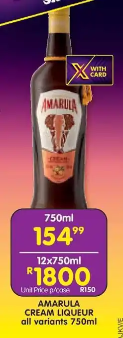 Shoprite AMARULA CREAM LIQUEUR all variants 750ml offer