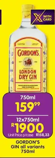 Shoprite GORDON'S GIN all variants 750ml offer