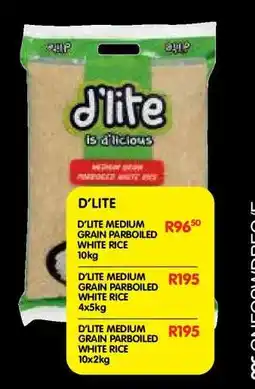 Shoprite D'LITE MEDIUM GRAIN PARBOILED WHITE RICE 10kg offer