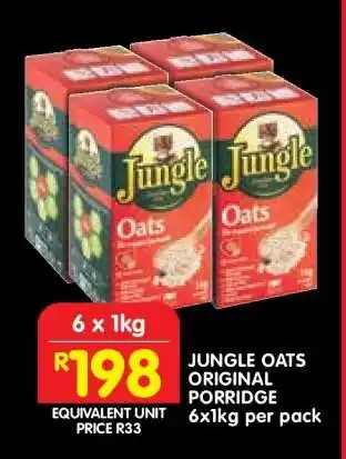 Shoprite JUNGLE OATS ORIGINAL PORRIDGE 6x1kg per pack offer