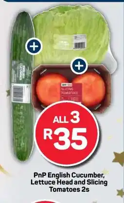 Pick n Pay PnP English Cucumber, Lettuce Head and Slicing Tomatoes 2s offer