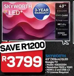 Pick n Pay Hypermarket SKYWORTH 43" 109cm QLED Google TV offer