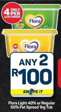 Pick n Pay Hypermarket Flora Light 40% or Regular 50% Fat Spread Tub offer