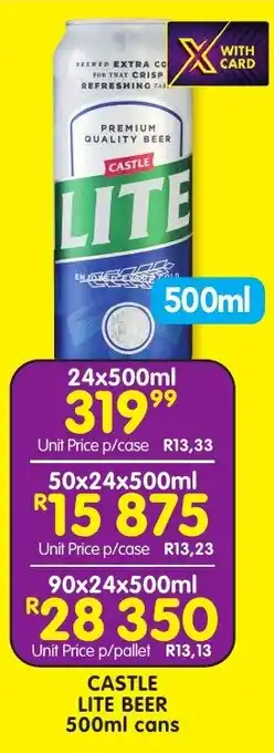 Shoprite Liquor Castle lite beer cans offer