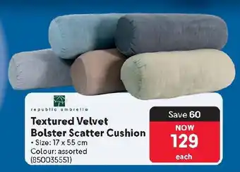 Makro Republic Umbrella Textured Velvet Bolster Scatter Cushion offer