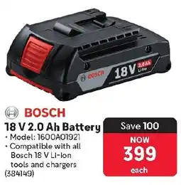 Makro BOSCH 18 V 2.0 Ah Battery offer