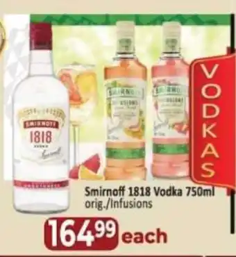 Supa Store Smirnoff 1818 Vodka Orig./ Infusions offer