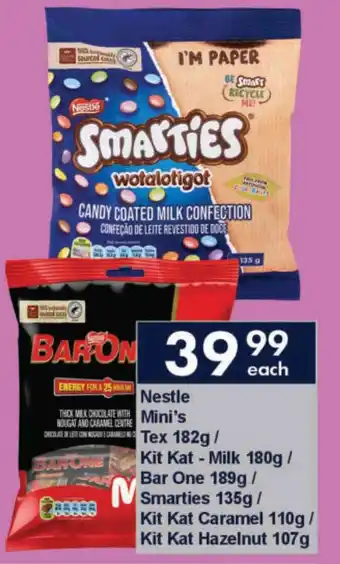 President Hyper Nestle Mini's Tex/ Kit Kat Milk/ Bar One/ Smarties/ Kit Kat Caramel/ Kit Kat Hazelnut offer