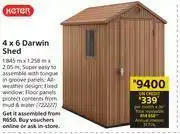 Builders Warehouse Keter 4 x 6 Darwin Shed-1.845m x 1.258m x 2.05m offer