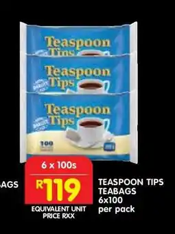 Shoprite TEASPOON TIPS TEABAGS 6x100 offer