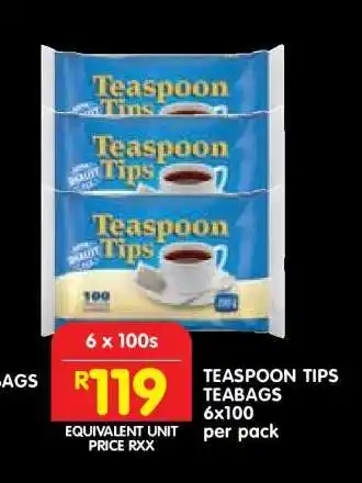 Shoprite TEASPOON TIPS TEABAGS 6x100 offer