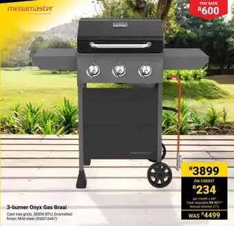 Builders Warehouse Megamaster 3-burner Onyx Gas Braai offer
