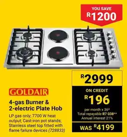 Builders Warehouse GOLDAIR 4-gas Burner & 2-electric Plate Hob offer