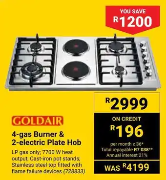 Builders Warehouse GOLDAIR 4-gas Burner & 2-electric Plate Hob offer