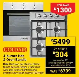 Builders Warehouse Goldair 4-burner Hob & Oven Bundle offer