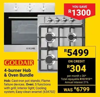 Builders Warehouse Goldair 4-burner Hob & Oven Bundle offer