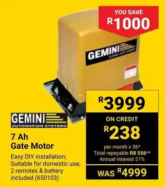 Builders Warehouse Gemini 7 Ah Gate Motor offer