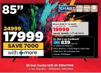 HiFi Corp Samsung 85-inch Crystal UHD 4K-85DU7000 offer