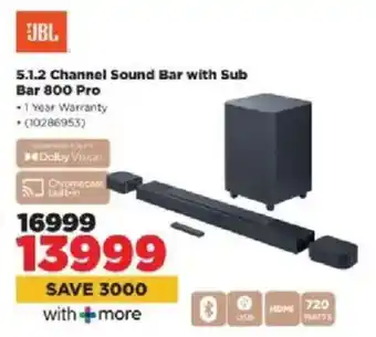 HiFi Corp JBL 5.1.2 Channel Sound Bar with Sub Bar 800 Pro offer