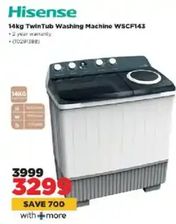 HiFi Corp Hisense Twin Tub Washing Machine WSCF143 offer