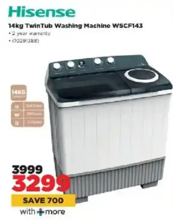 HiFi Corp Hisense Twin Tub Washing Machine WSCF143 offer