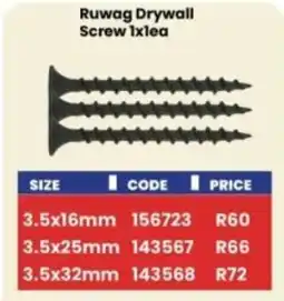 Africa Cash and Carry Ruwag Drywall Screw offer