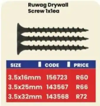 Africa Cash and Carry Ruwag Drywall Screw offer
