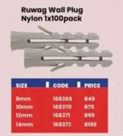Africa Cash and Carry Ruwag Wall Plug Nylon offer