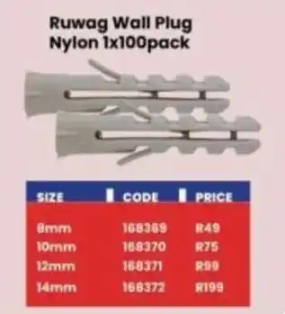 Africa Cash and Carry Ruwag Wall Plug Nylon offer