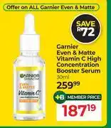 Dis-Chem Garnier Even & Matte Vitamin C High Concentration Booster Serum-30ml offer